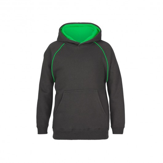 Gunmetal Pea Green Kids Contrast Fleecy Hoodies